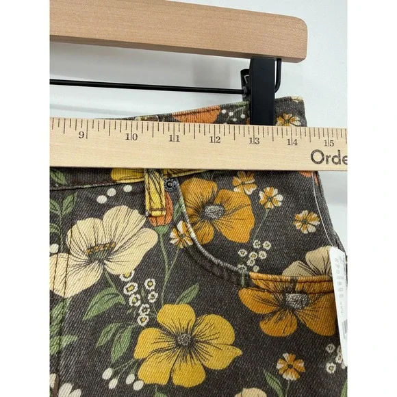 Free People Jeans Womens 25 Black Yellow Floral Deep Trance Boyfriend Crop NEW - Picture 9 of 13